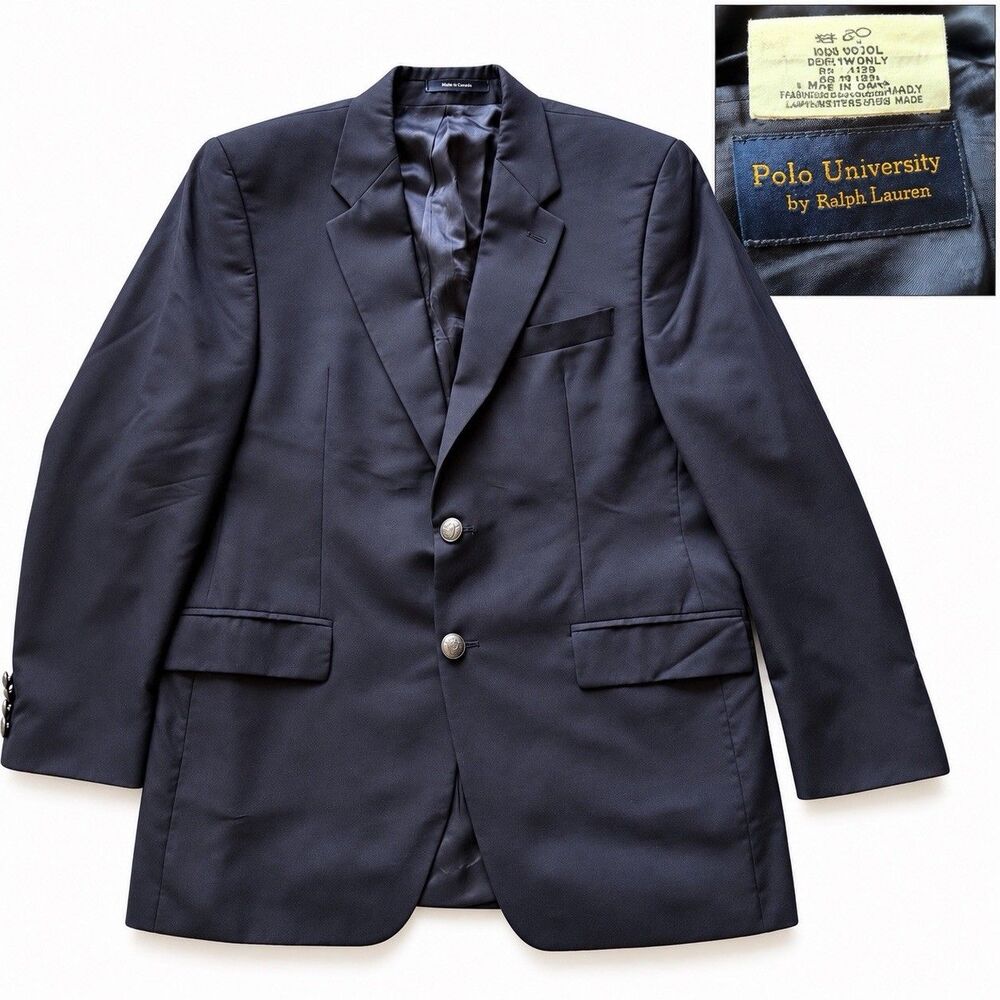 Vintage Polo University Ralph Lauren 42R Navy Wool Blazer Gold Buttons Canada
